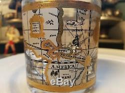 Mid Century Old World Map Double Old Fashioned Low Ball Rock Glasses Set of 8