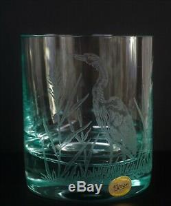 Moser Crystal Beryl Heron or Egret 4 Tall Tumbler Double Old Fashioned Glass
