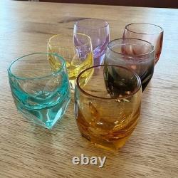 Moser Double Old Fashioned Tumbler Cut Glass 6 color set H1.9×1.4