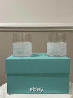 NEW 2 Tiffany & Co. Diamond Point Crystal Glass Double Old Fashioned Glass 3.5