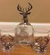 NEW 3PC Pottery Barn Stag Decanter + 2 Double Old Fashioned Glasses