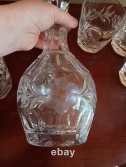 NEW! Gorham Crystal Spring Meadow Decanter & 6 Double Old Fashioned Glasses