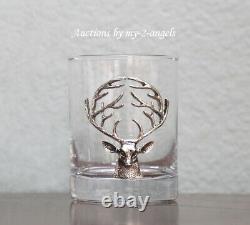 NEW Pottery Barn STAG Deer Woodland Medallion Double Old-Fashioned Bar Glass S/2