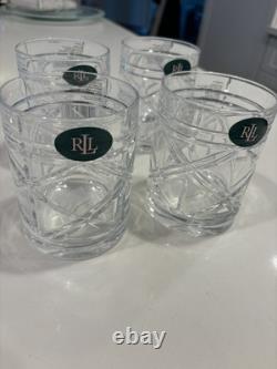 NEW Ralph Lauren Crystal Brogan Classic Set of 4 Double Old Fashioned Glasses
