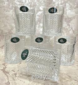 NEW! Ralph Lauren Crystal HERRINGBONE DOUBLE OLD FASHIONED GLASSES Set of 6