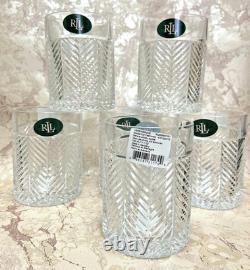 NEW! Ralph Lauren Crystal HERRINGBONE DOUBLE OLD FASHIONED GLASSES Set of 6