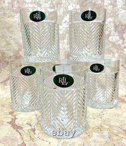 NEW! Ralph Lauren Crystal HERRINGBONE DOUBLE OLD FASHIONED GLASSES Set of 6