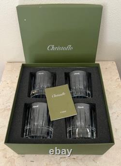 NEW Set of Four CHRISTOFLE Crystal IRIANA Double Old Fashioned Glasses 3 5/8