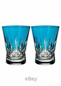 NEW Waterford Lismore Pops AQUA BLUE Double Old Fashioned DOF Pair