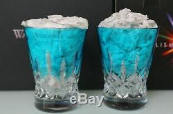 NEW Waterford Lismore Pops AQUA BLUE Double Old Fashioned DOF Pair