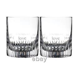 NEW Waterford OGHAM (2) LOVE Double Old Fashioned DOF Pair GLASSES Crystal NIB