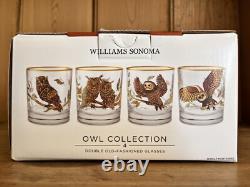 NEW Williams Sonoma OWL Double Old Fashioned Whiskey Glasses Set of 4 Autumn NIB