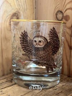 NEW Williams Sonoma OWL Double Old Fashioned Whiskey Glasses Set of 4 Autumn NIB