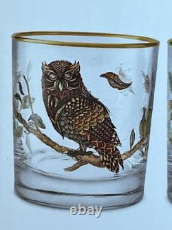NEW Williams Sonoma OWL Double Old Fashioned Whiskey Glasses Set of 4 Autumn NIB
