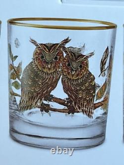NEW Williams Sonoma OWL Double Old Fashioned Whiskey Glasses Set of 4 Autumn NIB
