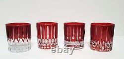 NEW Williams Sonoma Set of 4 Red Wilshire Jewel Cut Double Old-Fashioned Glasses