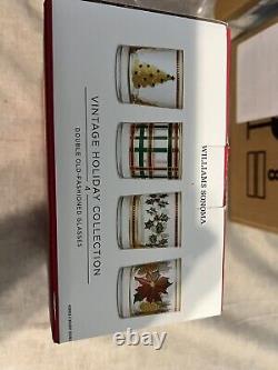 NEW Williams Sonoma Vintage Holiday Double-Old Fashioned Glasses Set Of 4