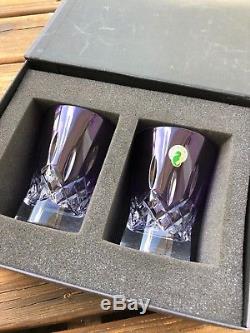 NIB $175 Pair Waterford Lismore Pops Purple Double Old Fashioned Glasses NEW