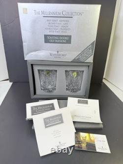 NIB Waterford Crystal Millennium Series Double Old Fashioned SET 2 HAPPINESS