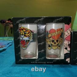 NWT Ed Hardy Pint Glass & Double Old Fashioned Glasses Set of 4 Y2k