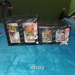 NWT Ed Hardy Pint Glass & Double Old Fashioned Glasses Set of 4 Y2k