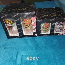 NWT Ed Hardy Pint Glass & Double Old Fashioned Glasses Set of 4 Y2k