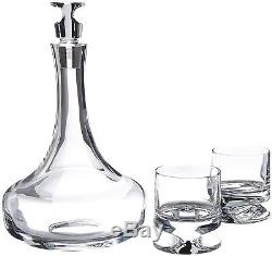 Nambe Groove Decanter with 2 Double Old Fashioned Glasses