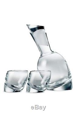 Nambe Tilt 3-Piece Crystal Decanter Bar Set 2 Double Old-Fashioned Glasses