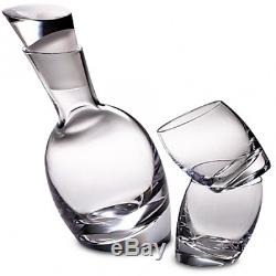 Nambe Tilt 3-Piece Crystal Decanter Set 2 Double Old-Fashioned Glasses Bar Tools