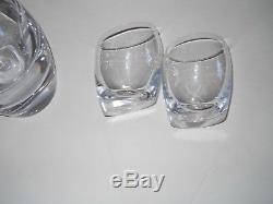 Nambe Tilt Decanter Karafe Pitcher Double Old Fashioned Crystal Glasses