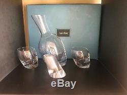 Nambe Tilt Decanter Set with Two Double Old-Fashioned Glasses (DISPLAY MODEL)