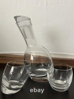Nambe' Tilt Leaning Pieces Clear Glass Decanter & 2 Double Old Fashioned Glasses