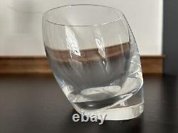 Nambe' Tilt Leaning Pieces Clear Glass Decanter & 2 Double Old Fashioned Glasses