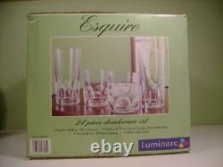 New Luminarc Esqure 24 Piece Drinkware Set Cooler & Double Old Fashioned USA