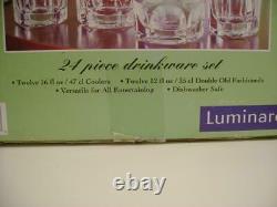 New Luminarc Esqure 24 Piece Drinkware Set Cooler & Double Old Fashioned USA