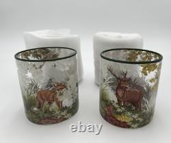 New Pottery Barn S/4 Fantastical Forest Decal Double Old Fashioned Glasses