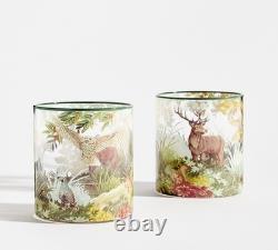 New Pottery Barn S/4 Fantastical Forest Decal Double Old Fashioned Glasses