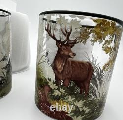 New Pottery Barn S/4 Fantastical Forest Decal Double Old Fashioned Glasses