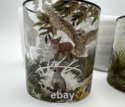 New Pottery Barn S/4 Fantastical Forest Decal Double Old Fashioned Glasses