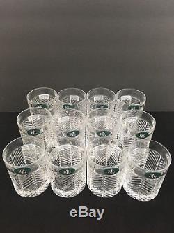 New RALPH LAUREN HERRINGBONE 12 Pc DOUBLE OLD FASHIONED CRYSTAL Whiskey GLASSES