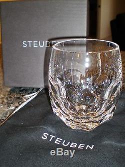 New Steuben Glass Tortoise Design Double Old Fashioned Glass New In Box with Bag