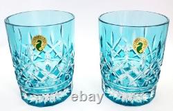 New WATERFORD LISMORE AQUA DOUBLE OLD FASHIONED GLASSES 2 Glasses