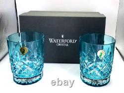 New WATERFORD LISMORE AQUA DOUBLE OLD FASHIONED GLASSES 2 Glasses