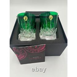New Waterford Crystal Lismore Pops Green Double Old Fashioned Glasses Set of Two