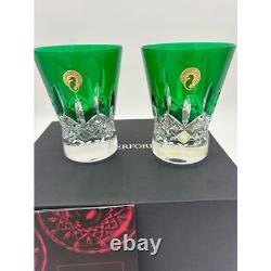 New Waterford Crystal Lismore Pops Green Double Old Fashioned Glasses Set of Two
