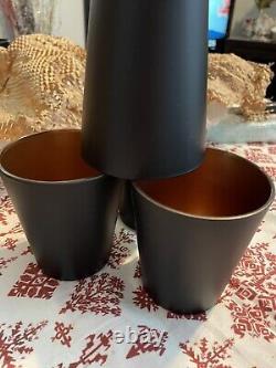 New Williams Sonoma Black Matte & Copper Double Old-Fashioned Glasses-s Of 4