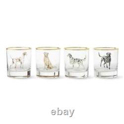 New Williams Sonoma Plymouth Hunting Dogs Double Old Fashioned Glasses Set of 4