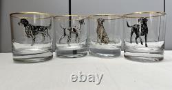 New Williams Sonoma Plymouth Hunting Dogs Double Old Fashioned Glasses Set of 4