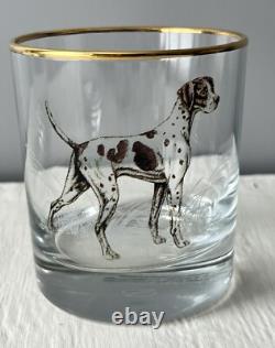 New Williams Sonoma Plymouth Hunting Dogs Double Old Fashioned Glasses Set of 4