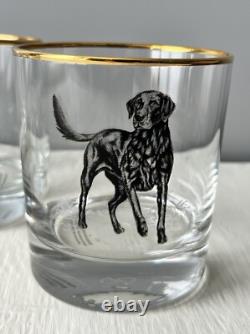 New Williams Sonoma Plymouth Hunting Dogs Double Old Fashioned Glasses Set of 4